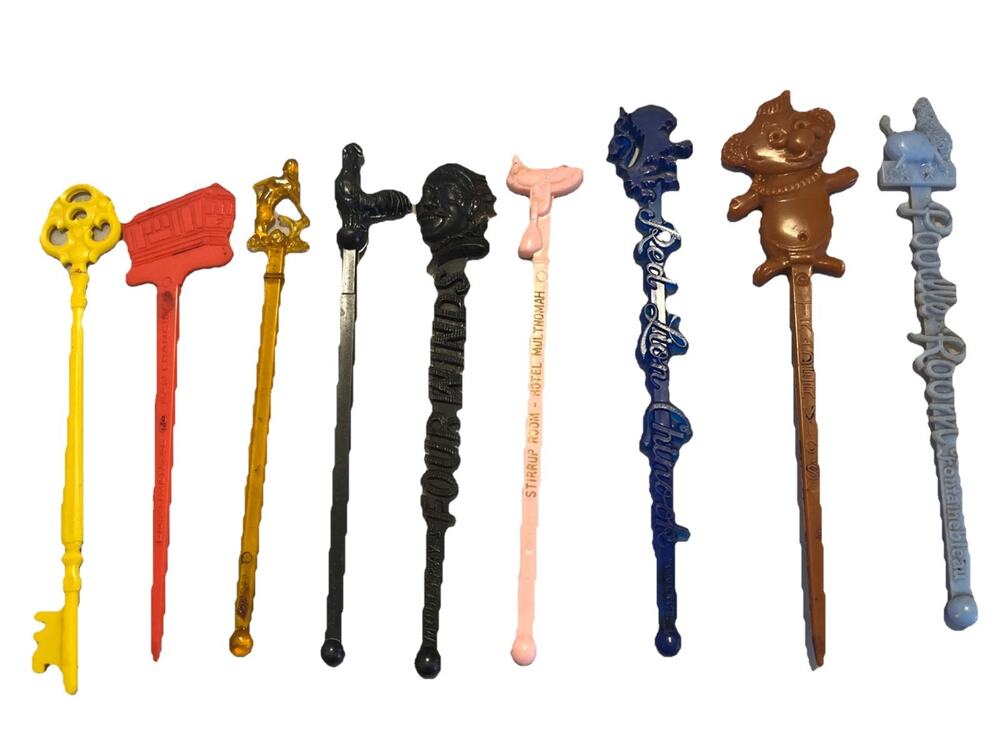 Vintage mid century Cocktail Swizzle Sticks Lot 10 stirrers Figural Advertising